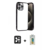 MARSİLYAN™- iPhone 15 Pro Max Kılıf Vadi Minimal - Siyah Polymer Nano Ekran Koruyucu + PVD Metal Kamera Lens - SH