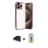 MARSİLYAN™- iPhone 15 Pro Max Kılıf Vadi Minimal - Siyah Polymer Nano Ekran Koruyucu + Raze Metal Kamera Lens - TMGI