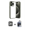 MARSİLYAN™- iPhone 15 Pro Max Kılıf Vadi Minimal - Siyah Vanessa Magic Cam + Gri PVD Metal Kamera Lens