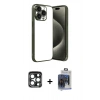 MARSİLYAN™- iPhone 15 Pro Max Kılıf Vadi Minimal - Siyah Vanessa Magic Cam + Lacivert PVD Metal Kamera Lens