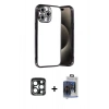 MARSİLYAN™- iPhone 15 Pro Max Kılıf Vadi Minimal - Siyah Vanessa Magic Cam + Lacivert PVD Metal Kamera Lens