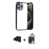 MARSİLYAN™- iPhone 15 Pro Max Kılıf Vadi Minimal - Siyah Vanessa Magic Cam + Raze Metal Kamera Lens - SH