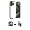 MARSİLYAN™- iPhone 15 Pro Max Kılıf Vadi Minimal - Siyah Vanessa Magic Hayalet Cam + PVD Metal Kamera Lens - GI