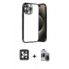 MARSİLYAN™- iPhone 15 Pro Max Kılıf Vadi Minimal - Siyah Vanessa Magic Hayalet Cam + PVD Metal Kamera Lens - GI