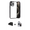 MARSİLYAN™- iPhone 15 Pro Max Kılıf Vadi Minimal - Siyah Vanessa Magic Hayalet Cam + Raze Metal Kamera Lens - SH