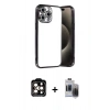 MARSİLYAN™- iPhone 15 Pro Max Kılıf Vadi Minimal - Siyah Vanessa Magic Hayalet Cam + PVD Metal Kamera Lens - TU