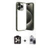 MARSİLYAN™- iPhone 15 Pro Max Kılıf Vadi Minimal - Siyah Vanessa Magic Hayalet Cam + PVD Metal Kamera Lens - TU