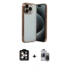 MARSİLYAN™- iPhone 15 Pro Max Kılıf Vadi Minimal - Siyah Vanessa Magic Hayalet Cam + PVD Metal Kamera Lens - TU