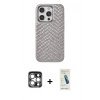 MARSİLYAN™- iPhone 15 Pro Max Kılıf Vadi Özel Seri - Şeffaf Pasifik Cam Ekran Koruyucu + PVD Metal Kamera Lens - GS