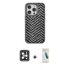 MARSİLYAN™- iPhone 15 Pro Max Kılıf Vadi Özel Seri - Şeffaf Pasifik Cam Ekran Koruyucu + Siyah PVD Metal Kamera Lens