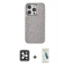 MARSİLYAN™- iPhone 15 Pro Max Kılıf Vadi Özel Seri - Şeffaf Pasifik Cam Ekran Koruyucu + Siyah PVD Metal Kamera Lens