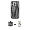 MARSİLYAN™- iPhone 15 Pro Max Kılıf Vadi Özel Seri - Şeffaf Pasifik Cam Ekran Koruyucu + Turuncu PVD Metal Kamera Lens