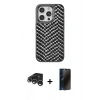 MARSİLYAN™- iPhone 15 Pro Max Kılıf Vadi Özel Seri - Siyah 3D Antistatik Hayalet Cam Ekran Koruyucu + Raze Metal Kamera Lens - GS