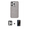 MARSİLYAN™- iPhone 15 Pro Max Kılıf Vadi Özel Seri - Siyah 3D Antistatik Hayalet Cam Ekran Koruyucu + PVD Metal Kamera Lens - GS