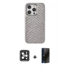 MARSİLYAN™- iPhone 15 Pro Max Kılıf Vadi Özel Seri - Siyah 3D Antistatik Hayalet Cam Ekran Koruyucu + PVD Metal Kamera Lens - SH