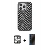 MARSİLYAN™- iPhone 15 Pro Max Kılıf Vadi Özel Seri - Siyah 3D Antistatik Hayalet Cam Ekran Koruyucu + PVD Metal Kamera Lens - GS