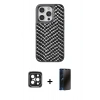 MARSİLYAN™- iPhone 15 Pro Max Kılıf Vadi Özel Seri - Siyah 3D Antistatik Hayalet Cam Ekran Koruyucu + PVD Metal Kamera Lens - SH