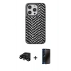MARSİLYAN™- iPhone 15 Pro Max Kılıf Vadi Özel Seri - Siyah 3D Antistatik Hayalet Cam Ekran Koruyucu + Siyah Raze Metal Kamera Lens