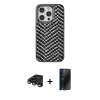 MARSİLYAN™- iPhone 15 Pro Max Kılıf Vadi Özel Seri - Siyah 3D Antistatik Hayalet Cam Ekran Koruyucu + Raze Metal Kamera Lens - TMGI