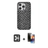 MARSİLYAN™- iPhone 15 Pro Max Kılıf Vadi Özel Seri - Siyah 3D Antistatik Mat Seramik Nano Ekran Koruyucu + PVD Metal Kamera Lens - GI