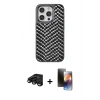 MARSİLYAN™- iPhone 15 Pro Max Kılıf Vadi Özel Seri - Siyah 3D Antistatik Mat Seramik Nano Ekran Koruyucu + Raze Metal Kamera Lens - SH