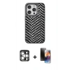 MARSİLYAN™- iPhone 15 Pro Max Kılıf Vadi Özel Seri - Siyah 3D Antistatik Mat Seramik Nano Ekran Koruyucu + PVD Metal Kamera Lens - GS