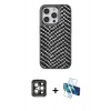 MARSİLYAN™- iPhone 15 Pro Max Kılıf Vadi Özel Seri - Siyah 3D Antistatik Seramik Nano Ekran Koruyucu + PVD Metal Kamera Lens - GI