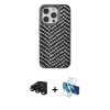 MARSİLYAN™- iPhone 15 Pro Max Kılıf Vadi Özel Seri - Siyah 3D Antistatik Seramik Nano Ekran Koruyucu + Raze Metal Kamera Lens - SH