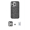 MARSİLYAN™- iPhone 15 Pro Max Kılıf Vadi Özel Seri - Siyah Bilvis 0.18mm Plus Cam Ekran Koruyucu + PVD Metal Kamera Lens - GS