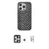 MARSİLYAN™- iPhone 15 Pro Max Kılıf Vadi Özel Seri - Siyah Bilvis 0.18mm Plus Cam Ekran Koruyucu + PVD Metal Kamera Lens - LT