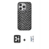 MARSİLYAN™- iPhone 15 Pro Max Kılıf Vadi Özel Seri - Siyah Bilvis 0.18mm Plus Cam Ekran Koruyucu + PVD Metal Kamera Lens - SH