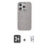 MARSİLYAN™- iPhone 15 Pro Max Kılıf Vadi Özel Seri - Siyah Bilvis 0.18mm Plus Cam Ekran Koruyucu + PVD Metal Kamera Lens - SH