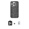 MARSİLYAN™- iPhone 15 Pro Max Kılıf Vadi Özel Seri - Siyah Bilvis 0.18mm Plus Cam Ekran Koruyucu + PVD Metal Kamera Lens - TU