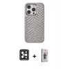 MARSİLYAN™- iPhone 15 Pro Max Kılıf Vadi Özel Seri - Siyah Bilvis 3D Cam Ekran Koruyucu + PVD Metal Kamera Lens - SH