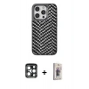 MARSİLYAN™- iPhone 15 Pro Max Kılıf Vadi Özel Seri - Siyah Bilvis 3D Cam Ekran Koruyucu + PVD Metal Kamera Lens - LT
