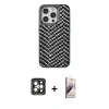 MARSİLYAN™- iPhone 15 Pro Max Kılıf Vadi Özel Seri - Siyah Bilvis 3D Mat Cam Ekran Koruyucu + Gri PVD Metal Kamera Lens