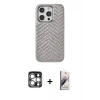 MARSİLYAN™- iPhone 15 Pro Max Kılıf Vadi Özel Seri - Siyah Bilvis 3D Mat Cam Ekran Koruyucu + Gümüş PVD Metal Kamera Lens