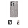 MARSİLYAN™- iPhone 15 Pro Max Kılıf Vadi Özel Seri - Siyah Bilvis 3D Mat Cam Ekran Koruyucu + PVD Metal Kamera Lens - SH