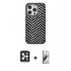 MARSİLYAN™- iPhone 15 Pro Max Kılıf Vadi Özel Seri - Siyah Bilvis 3D Mat Cam Ekran Koruyucu + PVD Metal Kamera Lens - SH