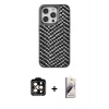 MARSİLYAN™- iPhone 15 Pro Max Kılıf Vadi Özel Seri - Siyah Bilvis 3D Mat Cam Ekran Koruyucu + Turuncu PVD Metal Kamera Lens