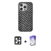MARSİLYAN™- iPhone 15 Pro Max Kılıf Vadi Özel Seri - Siyah Bilvis 5in1 3D Magic Cam Ekran Koruyucu + PVD Metal Kamera Lens - LT