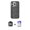 MARSİLYAN™- iPhone 15 Pro Max Kılıf Vadi Özel Seri - Siyah Bilvis 5in1 3D Magic Cam Ekran Koruyucu + PVD Metal Kamera Lens - TU