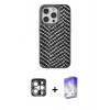 MARSİLYAN™- iPhone 15 Pro Max Kılıf Vadi Özel Seri - Siyah Bilvis 5in1 3D Magic Cam Ekran Koruyucu + PVD Metal Kamera Lens - GS