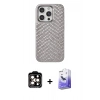 MARSİLYAN™- iPhone 15 Pro Max Kılıf Vadi Özel Seri - Siyah Bilvis 5in1 5D Magic Hayalet Cam Ekran Koruyucu + PVD Metal Kamera Lens - TU