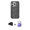 MARSİLYAN™- iPhone 15 Pro Max Kılıf Vadi Özel Seri - Siyah Bilvis 5in1 5D Magic Hayalet Cam Ekran Koruyucu + Raze Metal Kamera Lens - SH