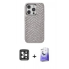 MARSİLYAN™- iPhone 15 Pro Max Kılıf Vadi Özel Seri - Siyah Bilvis 5in1 5D Magic Hayalet Cam Ekran Koruyucu + PVD Metal Kamera Lens - SH