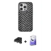 MARSİLYAN™- iPhone 15 Pro Max Kılıf Vadi Özel Seri - Siyah Bilvis 5in1 5D Magic Hayalet Cam Ekran Koruyucu + Gümüş Raze Metal Kamera Lens