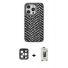 MARSİLYAN™- iPhone 15 Pro Max Kılıf Vadi Özel Seri - Siyah Bilvis Hayalet Cam Ekran Koruyucu + Lacivert PVD Metal Kamera Lens