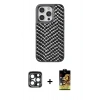 MARSİLYAN™- iPhone 15 Pro Max Kılıf Vadi Özel Seri - Siyah Buffer Cam Ekran Koruyucu + PVD Metal Kamera Lens - LT