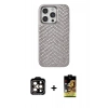 MARSİLYAN™- iPhone 15 Pro Max Kılıf Vadi Özel Seri - Siyah Buffer Cam Ekran Koruyucu + PVD Metal Kamera Lens - TU
